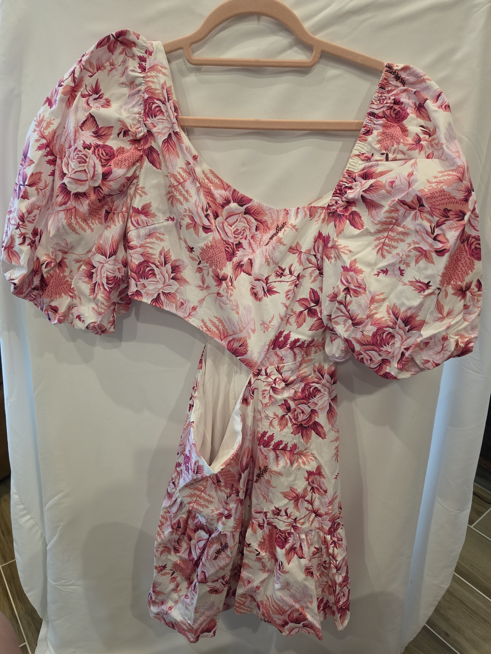 Hello Molly Pink and White Floral Puff-Sleeve Romper